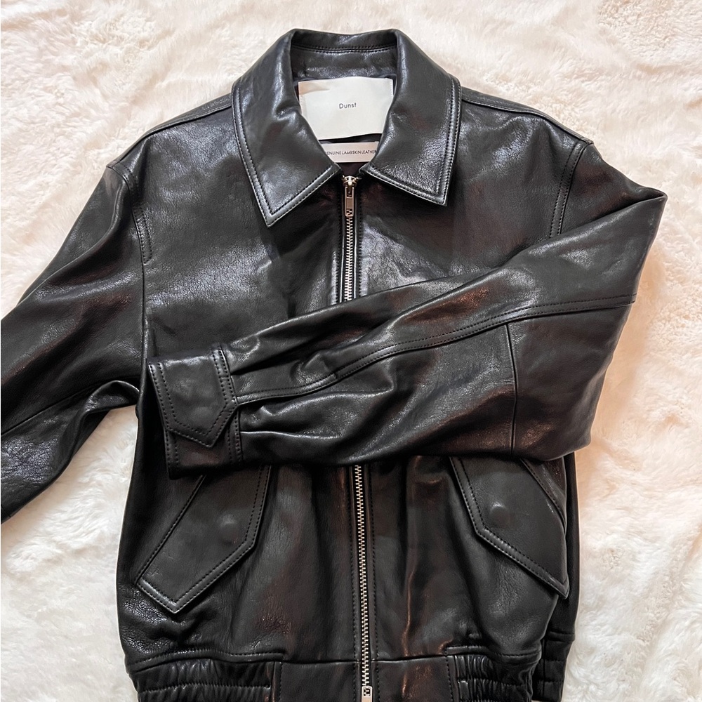 Dunst Black Leather Bomber Jacket